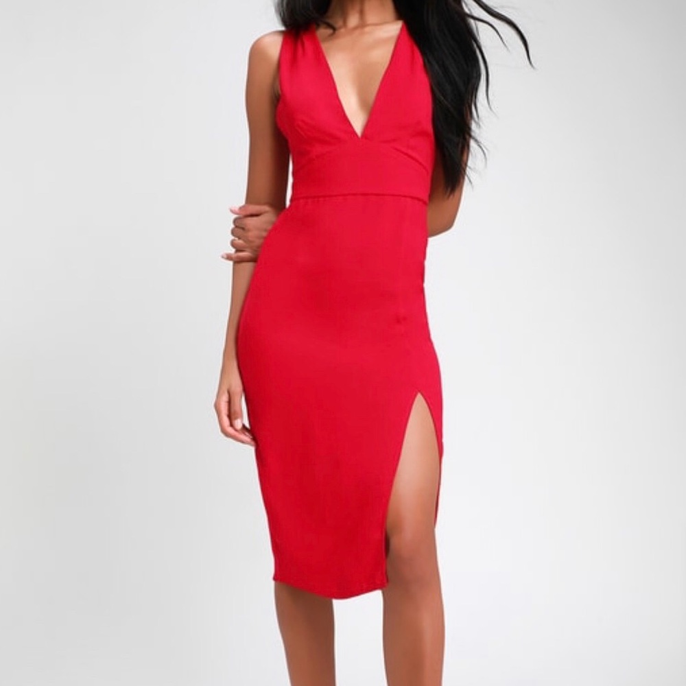 Red backless midi dress